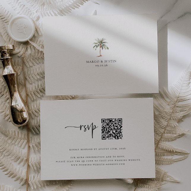 Sandy Beige Beach Wedding QR Code RSVP Card (Creator Uploaded)