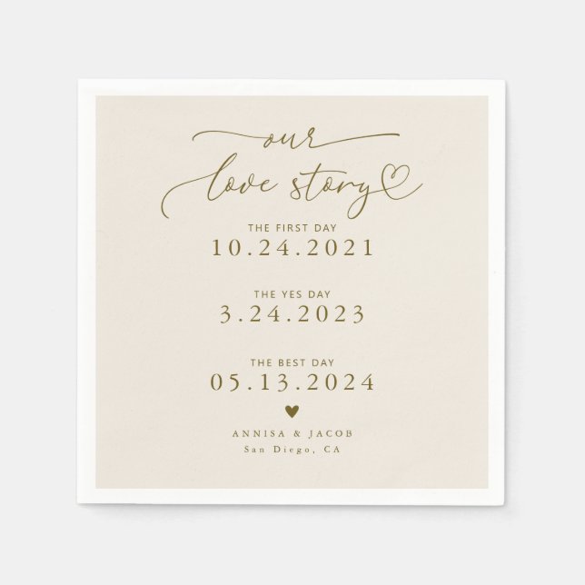 Sandy Beige Our Love Story Elegant Script Wedding Napkin (Front)