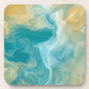 Sandy Brown Ocean Blue Fluid Art Coaster