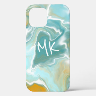 Sandy Brown Ocean Blue Marble Fluid Art iPhone 12 Pro Case