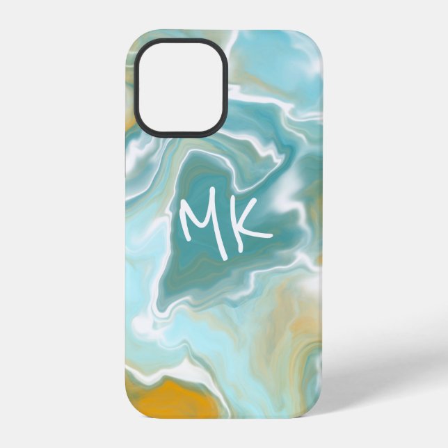 Sandy Brown Ocean Blue Marble Fluid Art     iPhone Case (Back)