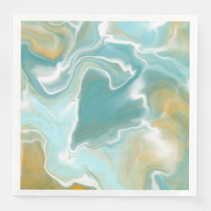 Sandy Brown Ocean Blue Marble Fluid Art Napkin