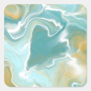 Sandy Brown Ocean Blue Marble Fluid Art    Square Sticker