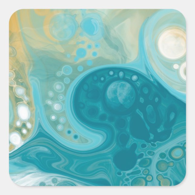 Sandy Brown Ocean Teal Fluid Art Square Sticker (Front)