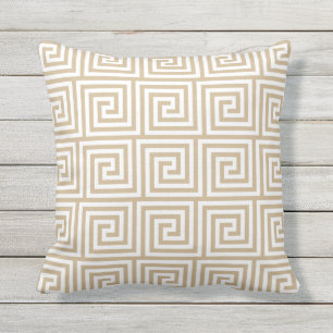Sandy Brown Outdoor Pillows Greek Key