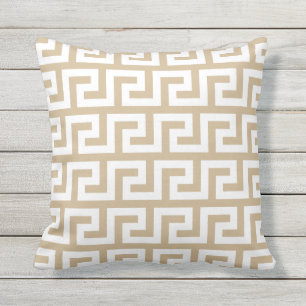 Sandy Brown Outdoor Pillows Greek Pattern