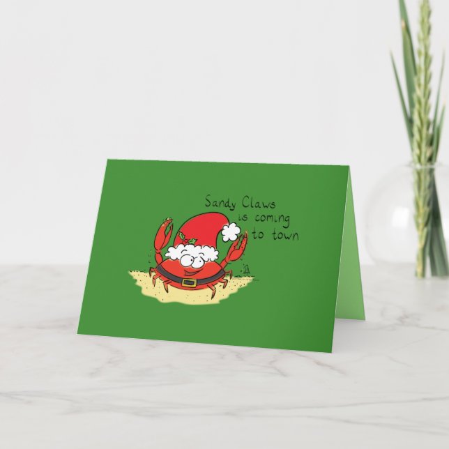 Sandy Claws Crab Santa Christmas Card (Front)