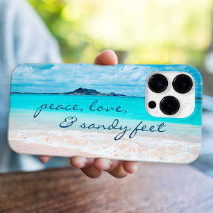 “Sandy Feet” Quote Blue Ocean & Sandy Beach Photo iPhone 15 Pro Max Case