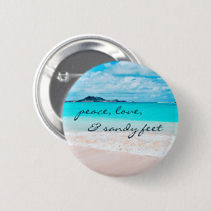 “Sandy feet” turquoise ocean and sandy beach photo 2 Inch Round Button