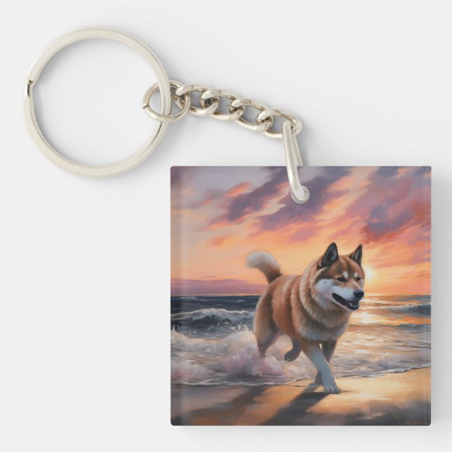 Sandy Paws Akita Chien sur le coucher du soleil de (Devant)
