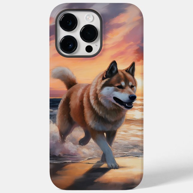 Sandy Paws Akita Dog on Beach Sunset Case-Mate iPhone Case (Back)