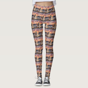 Sandy Paws Akita Dog on Beach Sunset Leggings