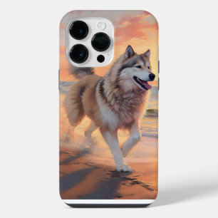 Sandy Paws Alaskan Malamute Dog on Beach Sunset iPhone 14 Pro Max Case