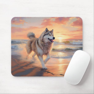 Sandy Paws Alaskan Malamute Dog on Beach Sunset Mouse Pad