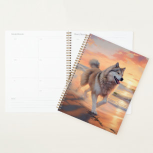 Sandy Paws Alaskan Malamute Dog on Beach Sunset Planner