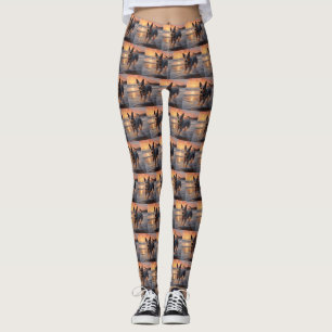 Sandy Paws Australian Cattle Dog on Beach Sunset Leggings