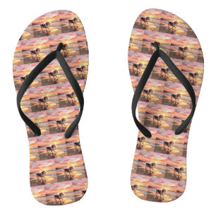 Sandy Paws Beagle Dog on Beach Sunset  Flip Flops