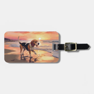 Sandy Paws Beagle Dog on Beach Sunset  Luggage Tag