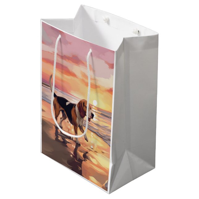 Sandy Paws Beagle Dog on Beach Sunset  Medium Gift Bag (Front Angled)