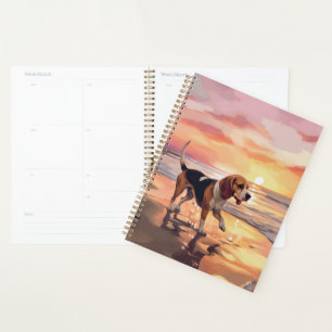 Sandy Paws Beagle Dog on Beach Sunset  Planner