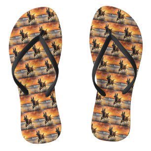 Sandy Paws Belgian Malinois Dog on Beach Sunset  Flip Flops