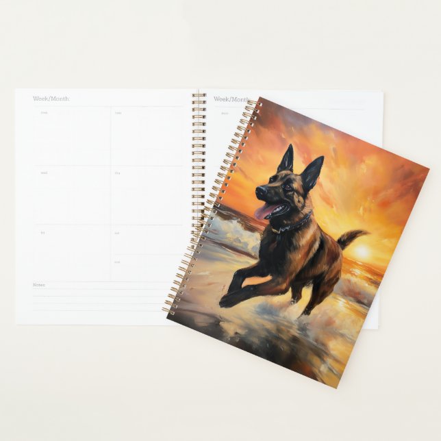 Sandy Paws Belgian Malinois Dog on Beach Sunset  Planner (Display)