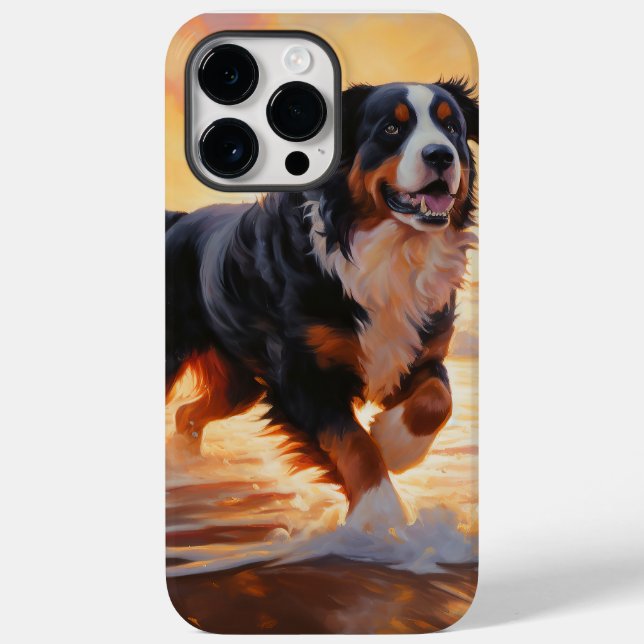 Sandy Paws Bernese Mountain Dog on Beach Sunset  Case-Mate iPhone Case (Back)