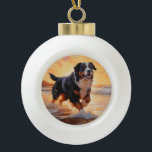 Sandy Paws Bernese Mountain Dog on Beach Sunset  Ceramic Ball Christmas Ornament<br><div class="desc">Immerse yourself in the tranquil beauty of our "Sandy Paws and Sunset Hues" dog on beach sunset design. This captivating scene captures the essence of a perfect evening at the shore, with a loyal canine companion enjoying the golden sands and the breathtaking hues of the setting sun. Whether you're a...</div>