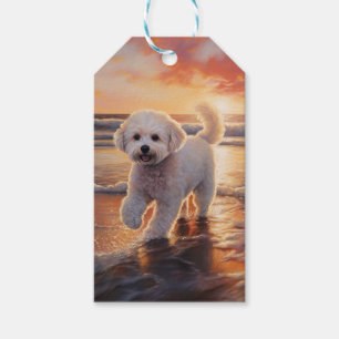 Sandy Paws Bichon Frise Dog on Beach Sunset Gift Tags