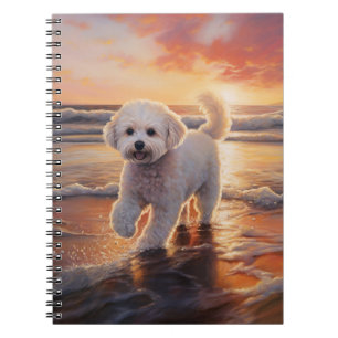 Sandy Paws Bichon Frise Dog on Beach Sunset Notebook