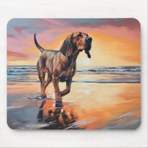 Sandy Paws Bloodhound Dog on Beach Sunset  Mouse Pad