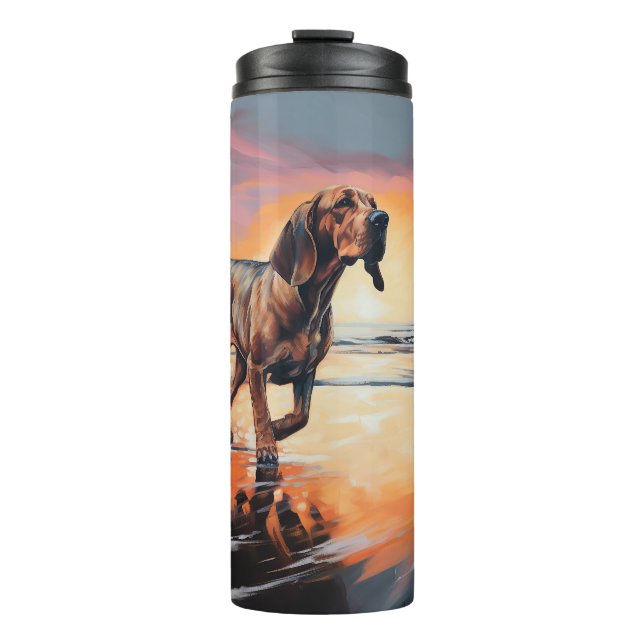 Sandy Paws Bloodhound Dog on Beach Sunset  Thermal Tumbler (Front)