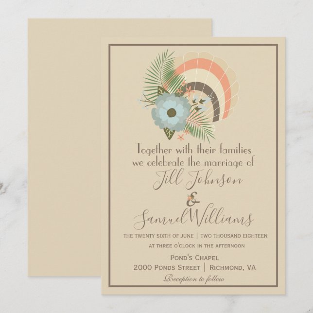 Sandy Seashell Coastal Wedding Invitation (Front/Back)