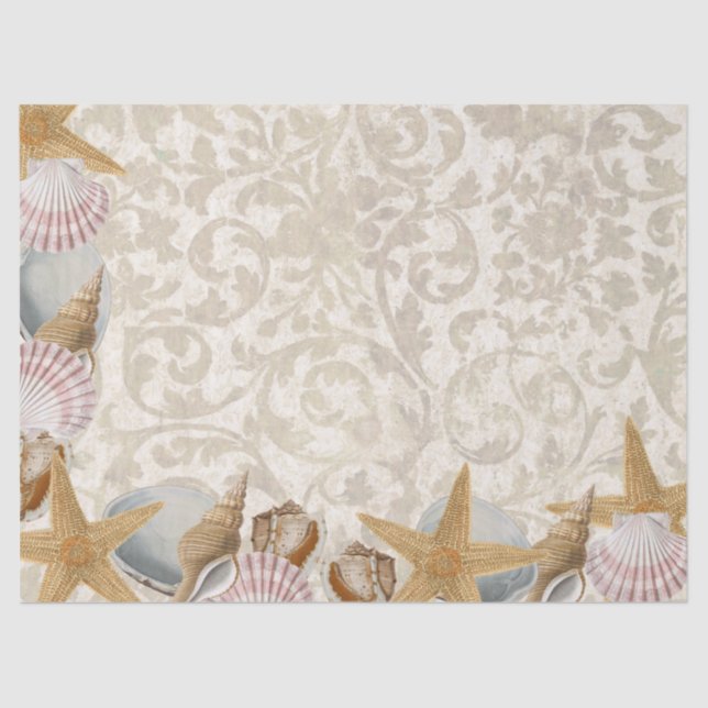 Sandy Seashell Starfish Seaside Decoupage Corner  Tissue Paper (Front)