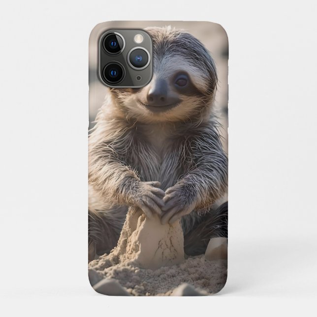 Sandy Shores: Baby Sloth Building Sand Castles, Case-Mate iPhone Case (Back)
