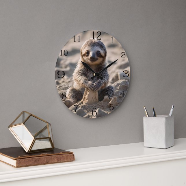 Sandy Shores : Baby Sloth Building Sand Castles, Large Clock (Office)