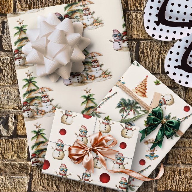 Sandy Snowman Beach Christmas Pattern Wrapping Paper Sheet (Creator Uploaded)