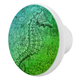 Sandy Textured Seahorse Digital Art Ceramic Knob