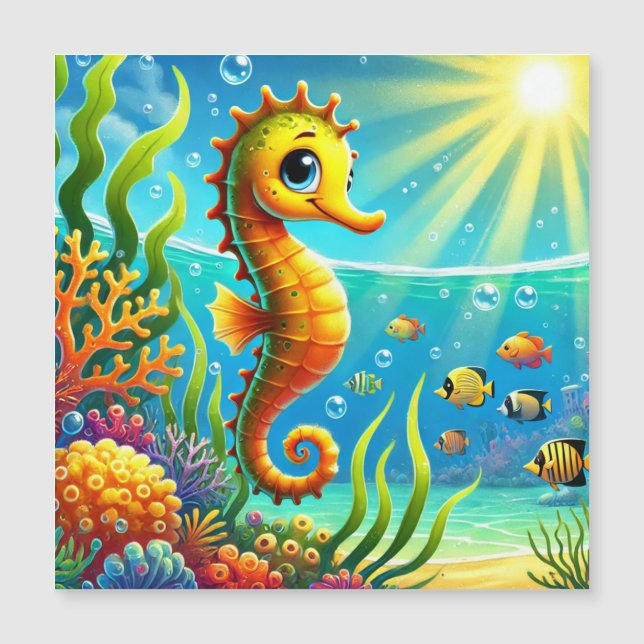 Sandy the Seahorse Magnetic Invitation (Front)