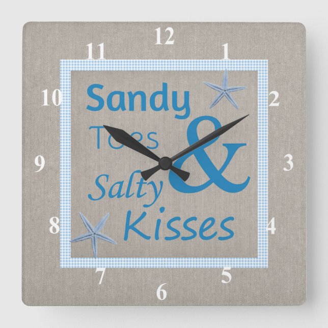 Sandy Toes and Salty Kisses Beach Life Quote Square Wall Clock (Front)