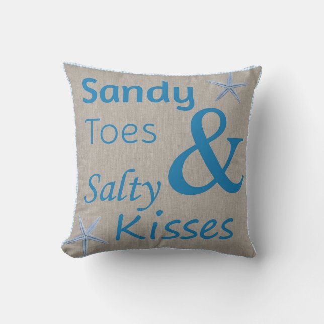 Sandy Toes and Salty Kisses Beach Life Quote Throw Pillow (Front)