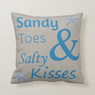 Sandy Toes and Salty Kisses Beach Life Quote Throw Pillow