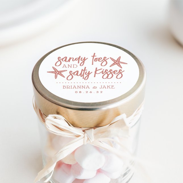 Sandy Toes, Salty Kisses Destination Wedding Favou Classic Round Sticker (Creator Uploaded)