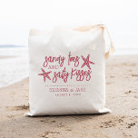 Sandy Toes & Salty Kisses Destination Wedding Tote Bag<br><div class="desc">A perfect favour or welcome bag for your destination wedding,  this beachy summer design features "sandy toes and salty kisses" in tropical pink lettering with two starfish. Personalize with your names and wedding date beneath.</div>