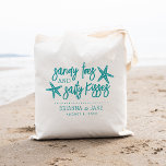 Sandy Toes & Salty Kisses Destination Wedding Tote Bag<br><div class="desc">A perfect favour or welcome bag for your destination wedding,  this beachy summer design features "sandy toes and salty kisses" in bright teal lettering with two starfish. Personalize with your names and wedding date beneath.</div>