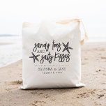 Sandy Toes & Salty Kisses Destination Wedding Tote Bag<br><div class="desc">A perfect favour or welcome bag for your destination wedding,  this beachy summer design features "sandy toes and salty kisses" in ash black lettering with two starfish. Personalize with your names and wedding date beneath.</div>