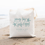 Sandy Toes & Salty Kisses Destination Wedding Tote Bag<br><div class="desc">A perfect favour or welcome bag for your destination wedding,  this beachy summer design features "sandy toes and salty kisses" in soft teal lettering with two starfish. Personalize with your names and wedding date beneath.</div>