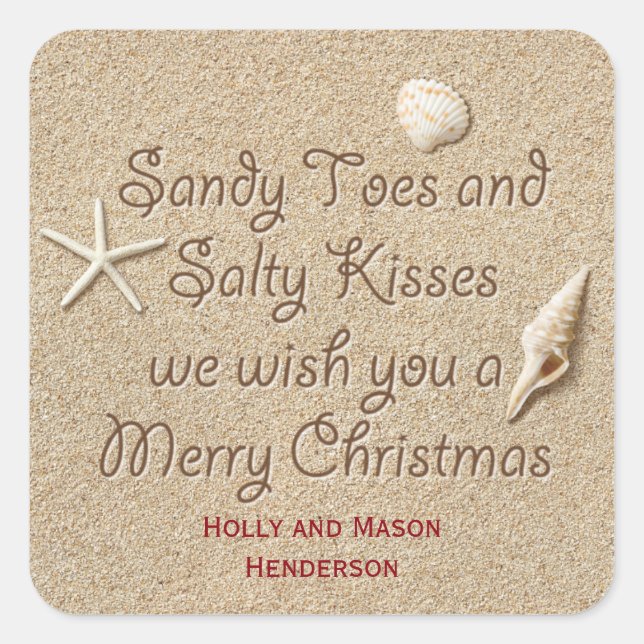 Sandy Toes Salty Kisses Joyeux Sticker de Noël (Devant)