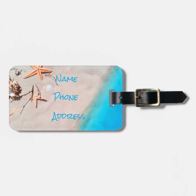 Sandy Tropical Beach Starfish Seashell Luggage Tag (Front Horizontal)