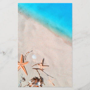 Sandy Tropical Beach Starfish Seashell Stationery